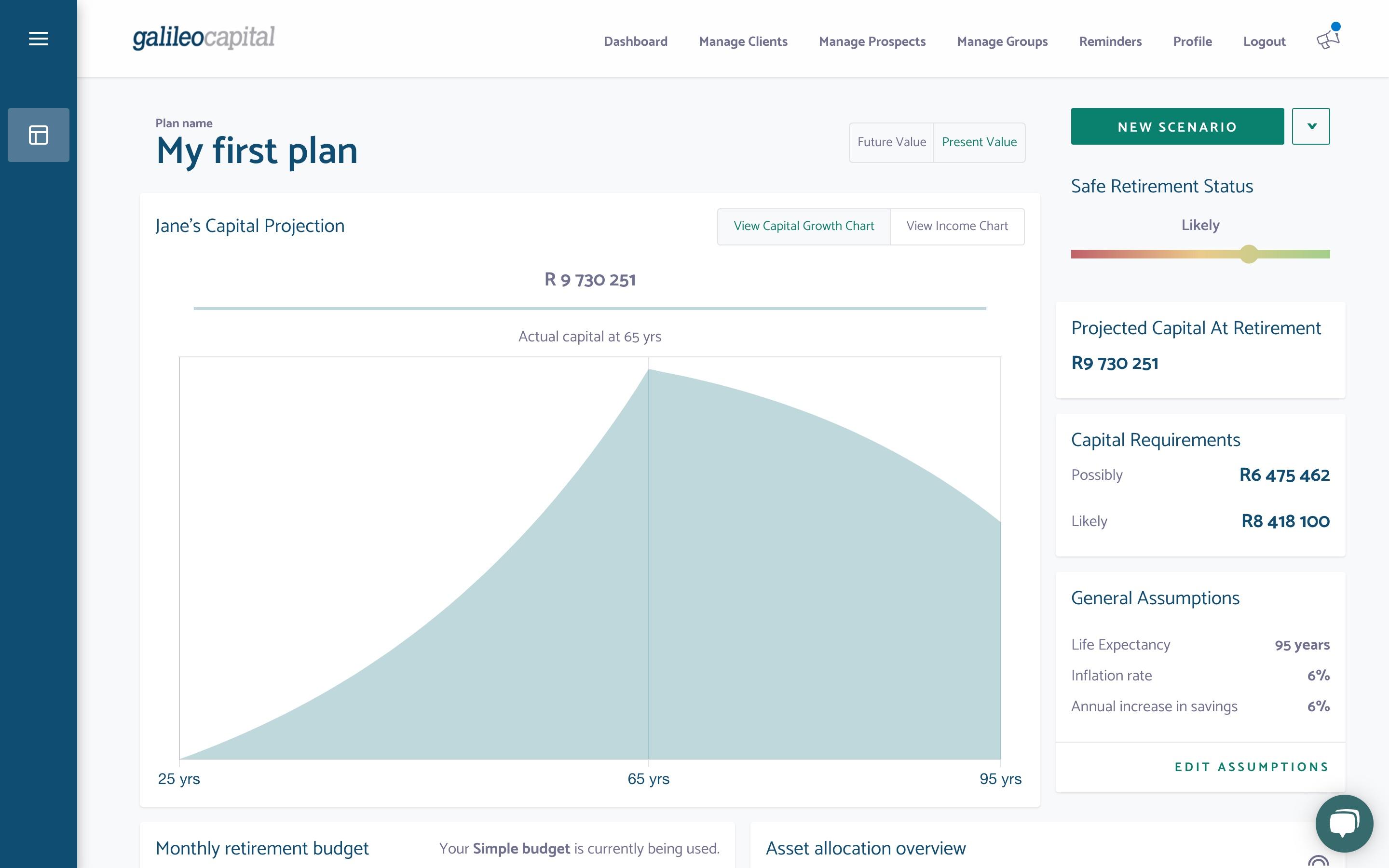 Wealthbit's financial planning dashboard screenshot styled in momentum-my-future-corporate's brands logos and colours